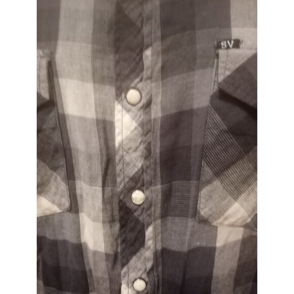 Salt Valley Western Shirt Medium M Gray Button Up Pearl Snap Plaid Pockets Mens - Picture 3 of 12
